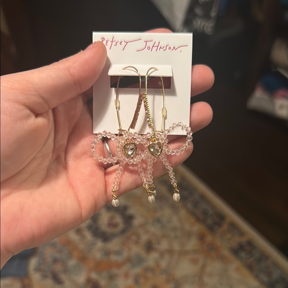 Betsey Johnson Gold Bow Heart Earrings